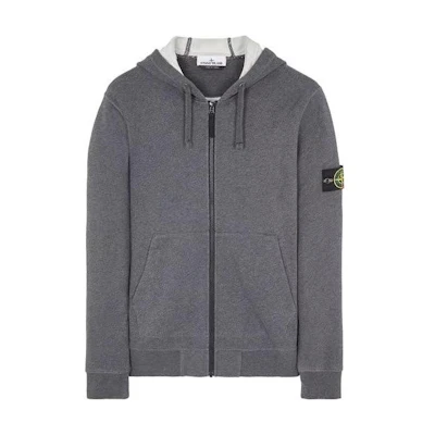 STONE ISLAND SS23 Hoodie Smoke Gray Logo Zip-Up Sweatshirt. 101564251-V0M67