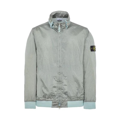 STONE ISLAND SS23 Metallic Nylon Logo Zip-Up Jacket Sky Blue 781541920-V0041