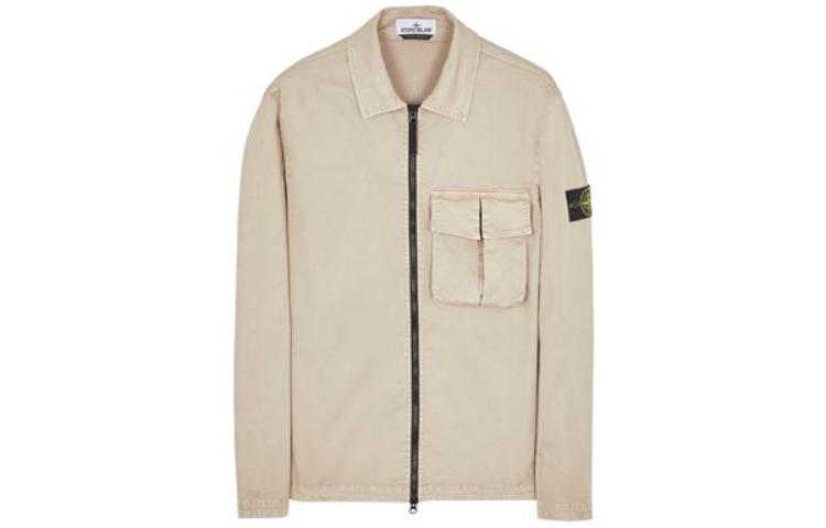 STONE ISLAND SS23  Solid Color Embroidered Logo Shirt Jacket Khaki 781510304-V0192
