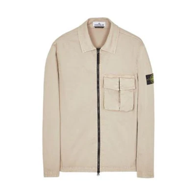 STONE ISLAND SS23 Solid Color Embroidered Logo Shirt Jacket Khaki 781510304-V0192