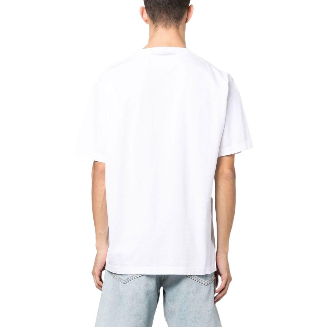 Shop STONE ISLAND SS23 Kemeja-T Leher Bulat Putih dengan Cetakan Logo. 781521579-V0001