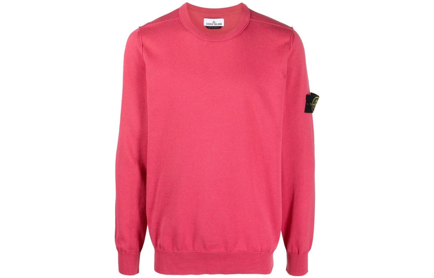 Stone Island SS23 Badge Knit Pullover Sweatshirt Rose Pink Men 1015540B2-V0087
