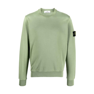 Stone Island SS23 Badge Solid Crewneck Long Sleeve Sweatshirt Green . 101563051-V0055