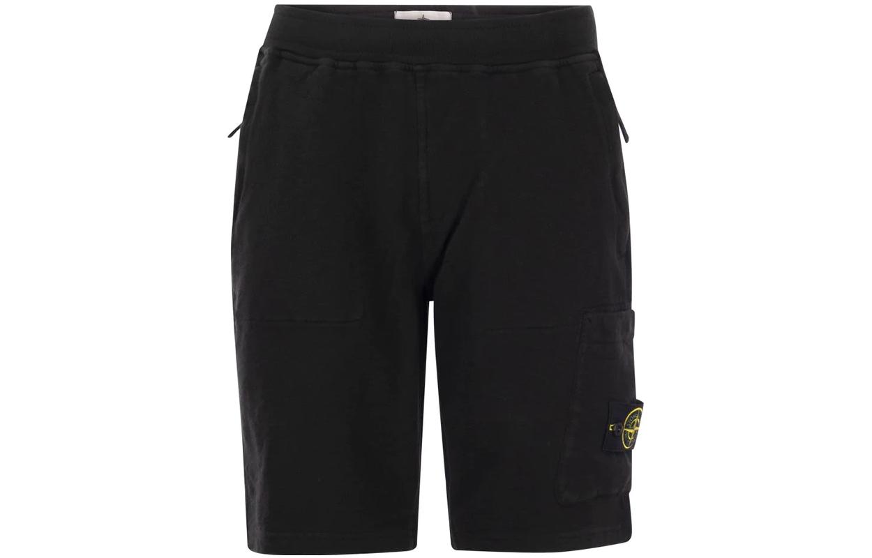 STONE ISLAND SS23 Black Compass Patch Elastic Waist Shorts 781564060-V0029
