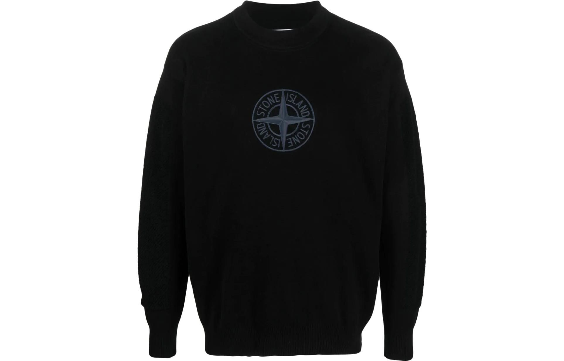 Stone Island SS23 Black Crewneck Logo Printed Long Sleeve Sweatshirt 7815519B4-V0029