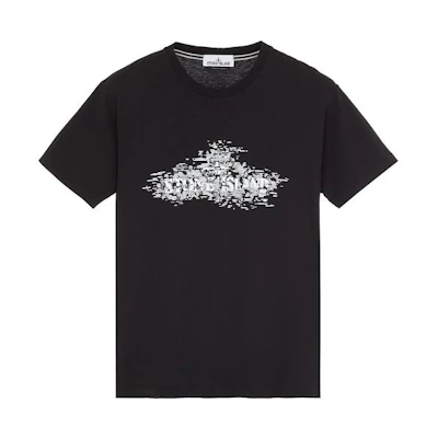 STONE ISLAND SS23 Black Distressed Print Graphic Short Sleeve T-Shirt Men. 78152NS90-V0029