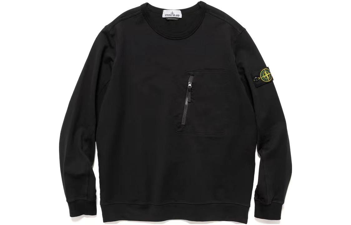 STONE ISLAND SS23 Black Logo Crewneck Sweatshirt for Men. 781560352-V0029