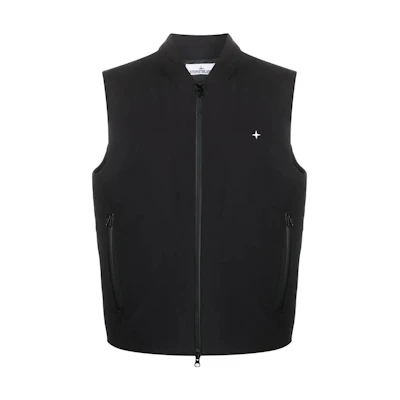STONE ISLAND SS23 Black Logo Embroidered Zip Western Vest Fashion. 7815G03G2-V0029