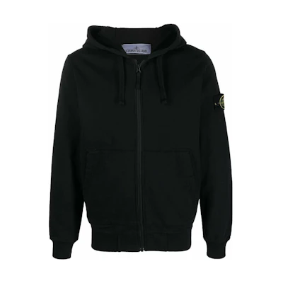 STONE ISLAND SS23 Black Logo Hoodie Unisex Black Color Full-Zip Jacket 101564251-V0029