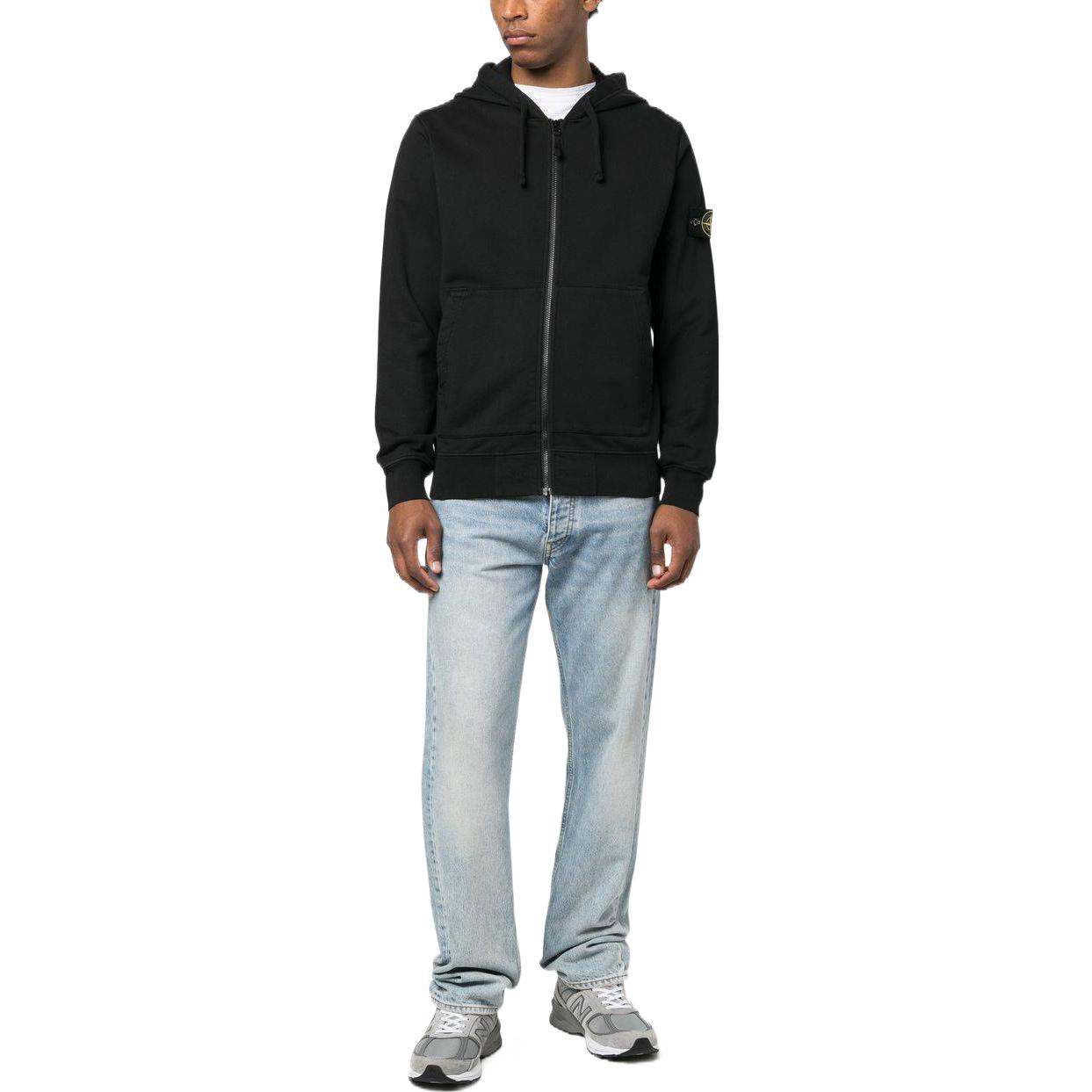 STONE ISLAND SS23 Black Logo Hoodie Unisex Black Color Full-Zip Jacket 101564251-V0029 圖 4