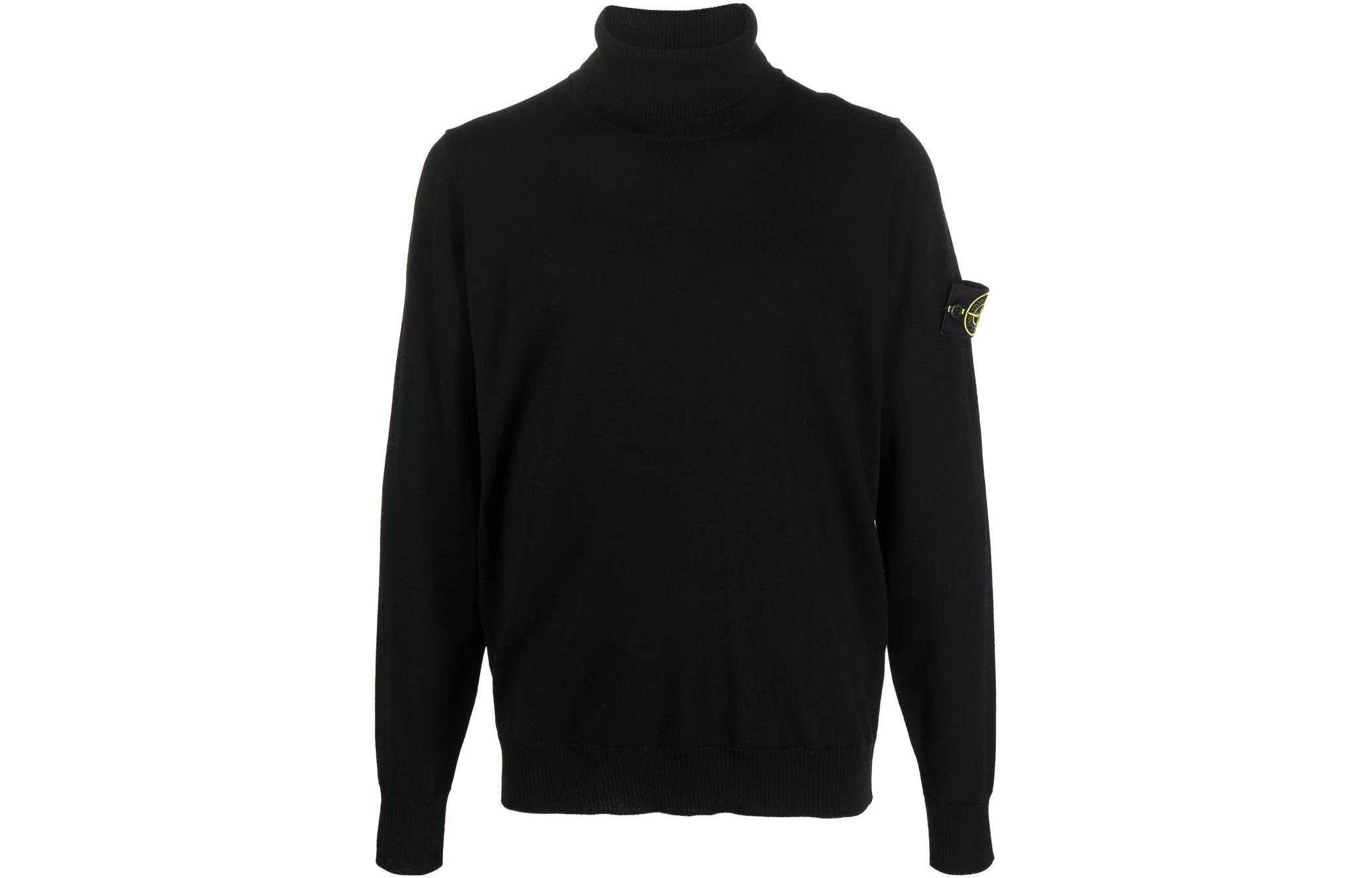 STONE ISLAND SS23 Black Logo Patch High Neck Knit Pullover Sweater Men 7715525C4-V0029