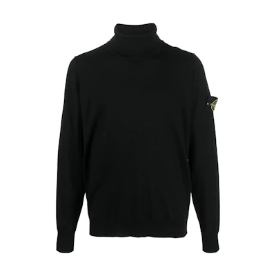 STONE ISLAND SS23 Black Logo Patch High Neck Knit Pullover Sweater Men 7715525C4-V0029