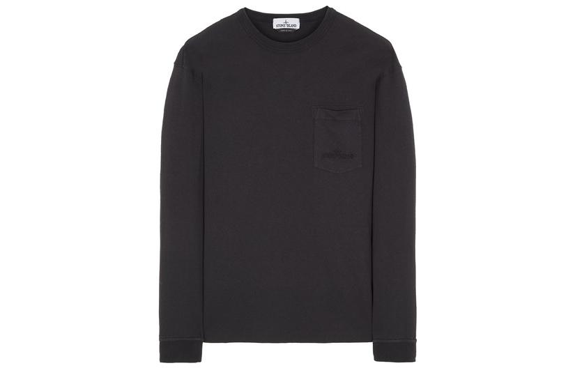 STONE ISLAND SS23 Black Ribbed Cuff Crewneck Long Sleeve T-Shirt Mens 781521244-V0029