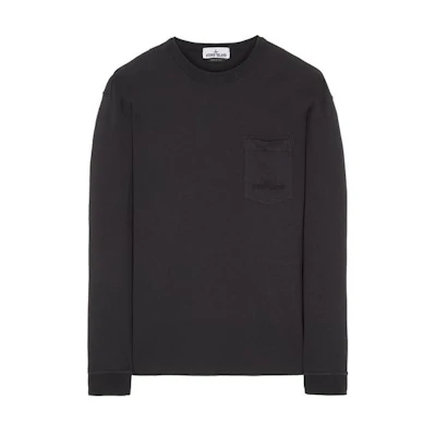 STONE ISLAND SS23 Black Ribbed Cuff Crewneck Long Sleeve T-Shirt Mens 781521244-V0029