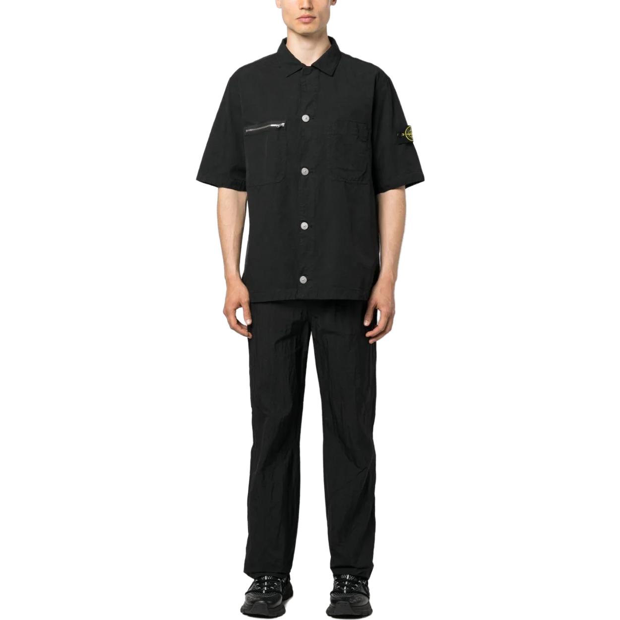 Shop 스톤아일랜드 SS23 블랙 로고 패치 반팔 셔츠 남성용 781511429-V0029