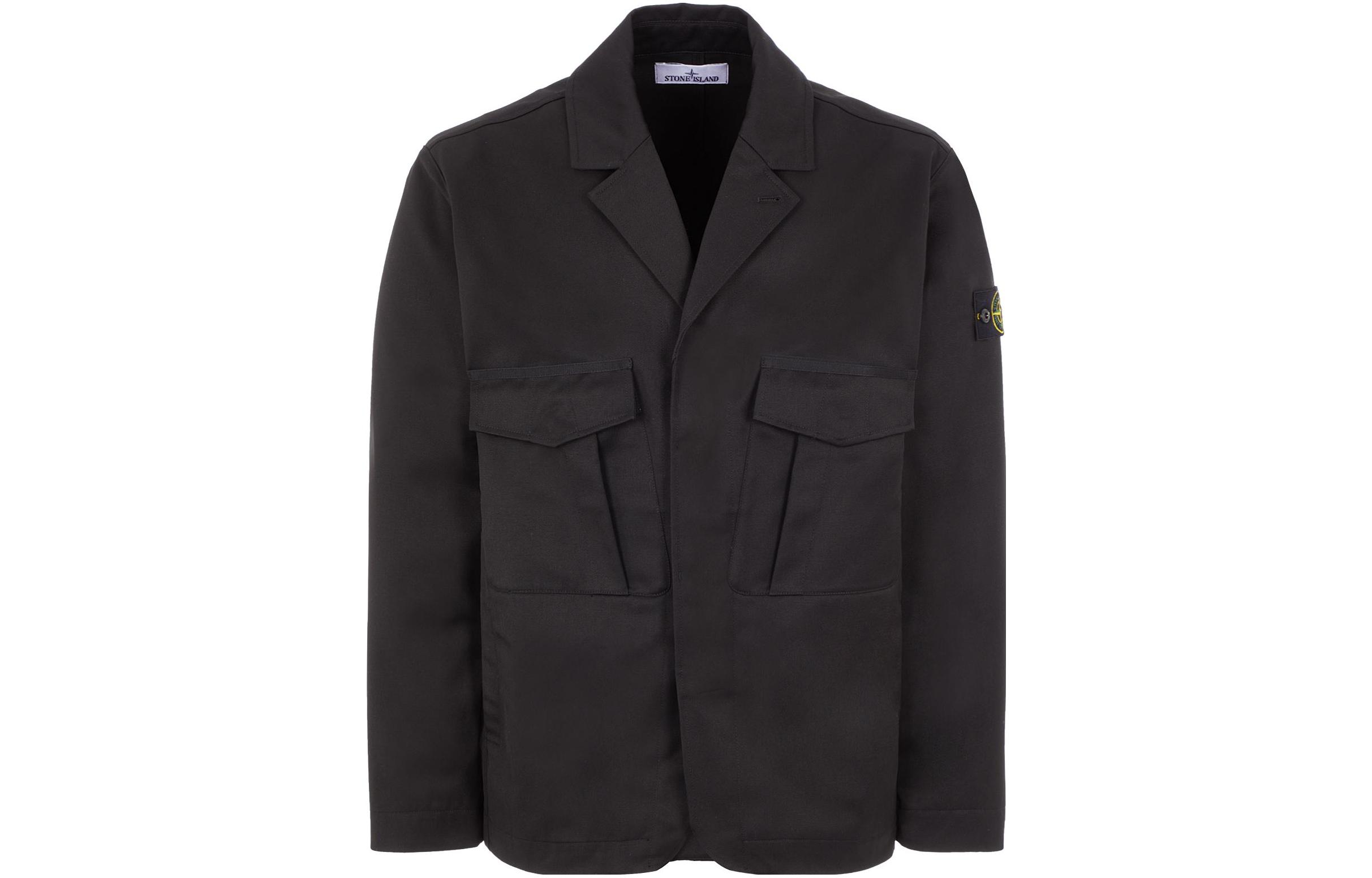 STONE ISLAND SS23 Black Solid Color Patch Blazer  Jacket. 7815A0128-V0029