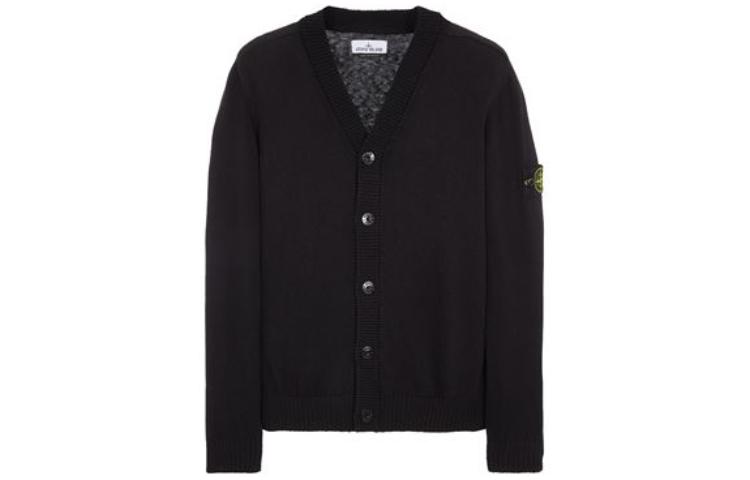 STONE ISLAND SS23 Black Solid Logo Knit Sweater Men 7815549B0-V0029