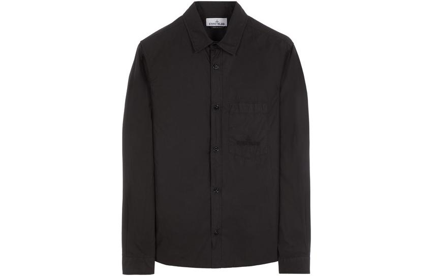STONE ISLAND SS23 Black Solid Straight-Cut Long Sleeve Shirt for Men 781512205-V0029