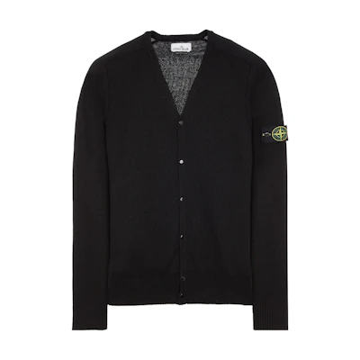 STONE ISLAND SS23 Black V-Neck Knit Sweater with Logo for Men. 7815527D3-V0029