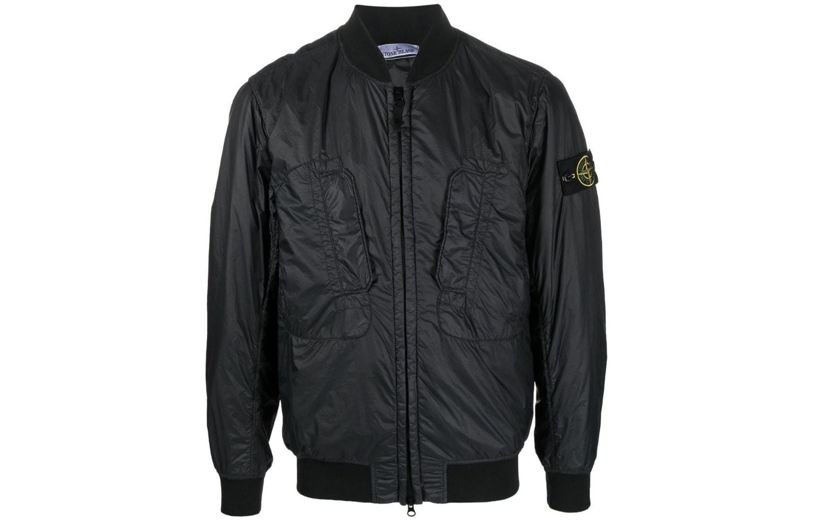 Stone Island SS23 Black Zip-Up Jacket with Logo Patch for Men 781542125-V0029