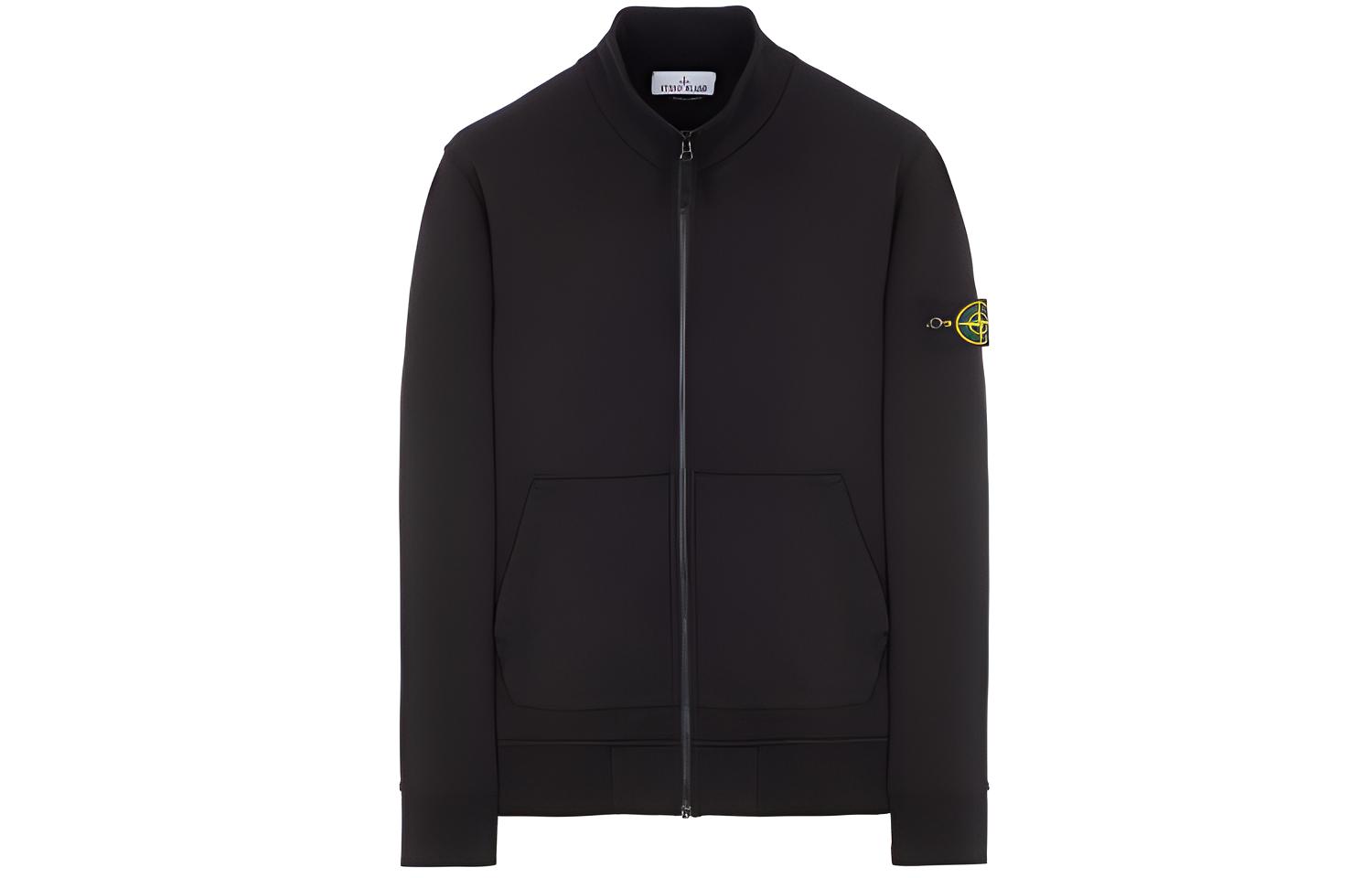Stone Island SS23 Black Zip-Up Logo Sweatshirt for Men 101564351-V0029