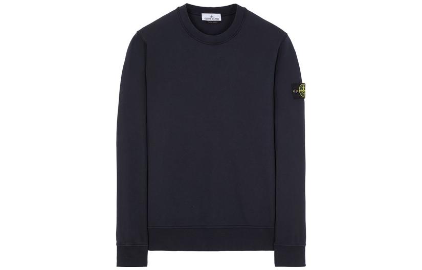 Stone Island SS23 Blue Logo Patch Crewneck Sweatshirt Mens Long Sleeve 771563051-V0046
