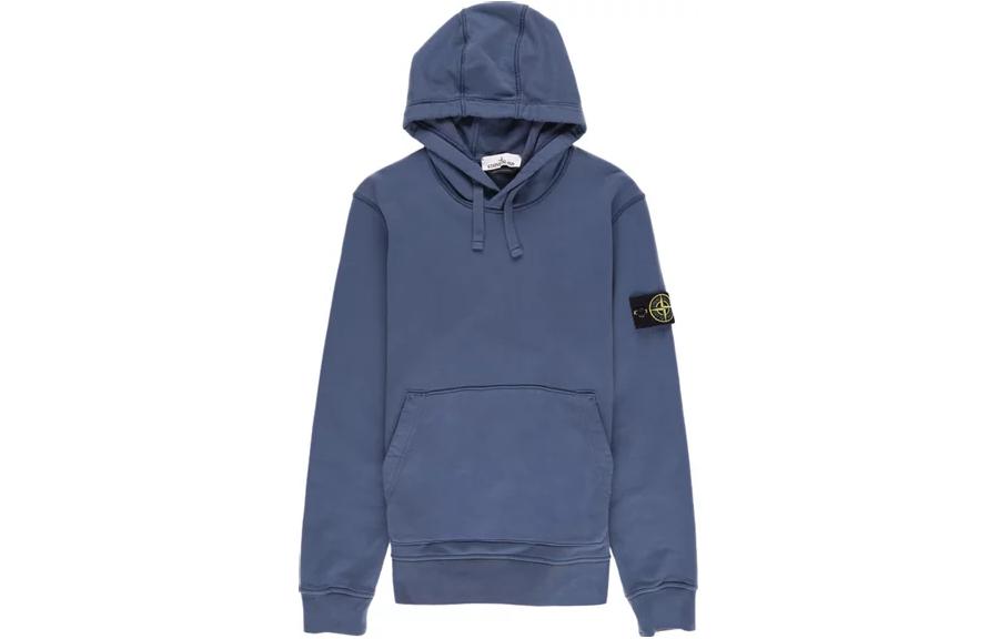 Stone Island SS23 Blue Pullover Hoodie for Men with Drawstring and Logo Patch 101564151-V0024