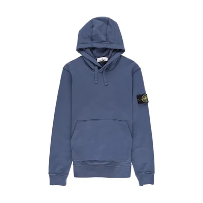 Stone Island SS23 Blue Pullover Hoodie for Men with Drawstring and Logo Patch 101564151-V0024