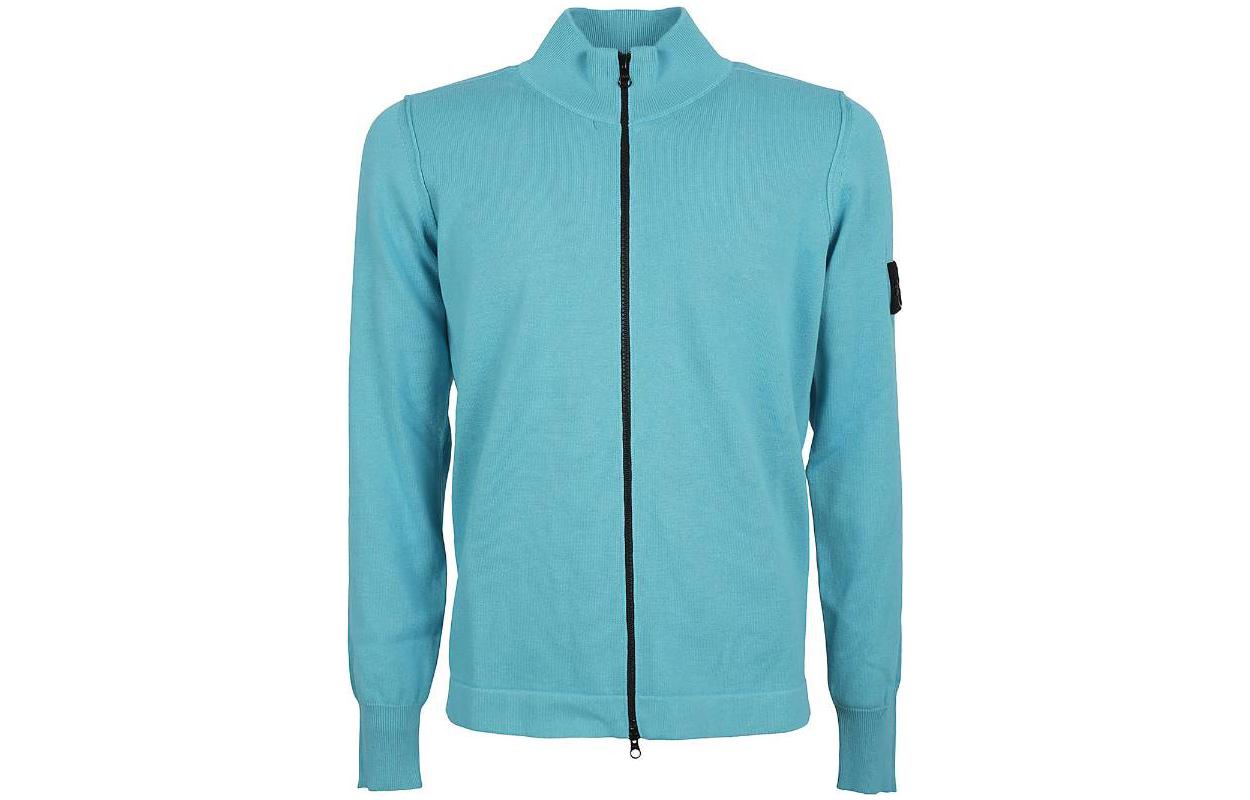 Stone Island SS23 Blue Solid Logo Zip-Up Mock Neck Jacket for Men 7815542B2-V0042