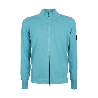 Stone Island SS23 Blue Solid Logo Zip-Up Mock Neck Jacket for Men 7815542B2-V0042