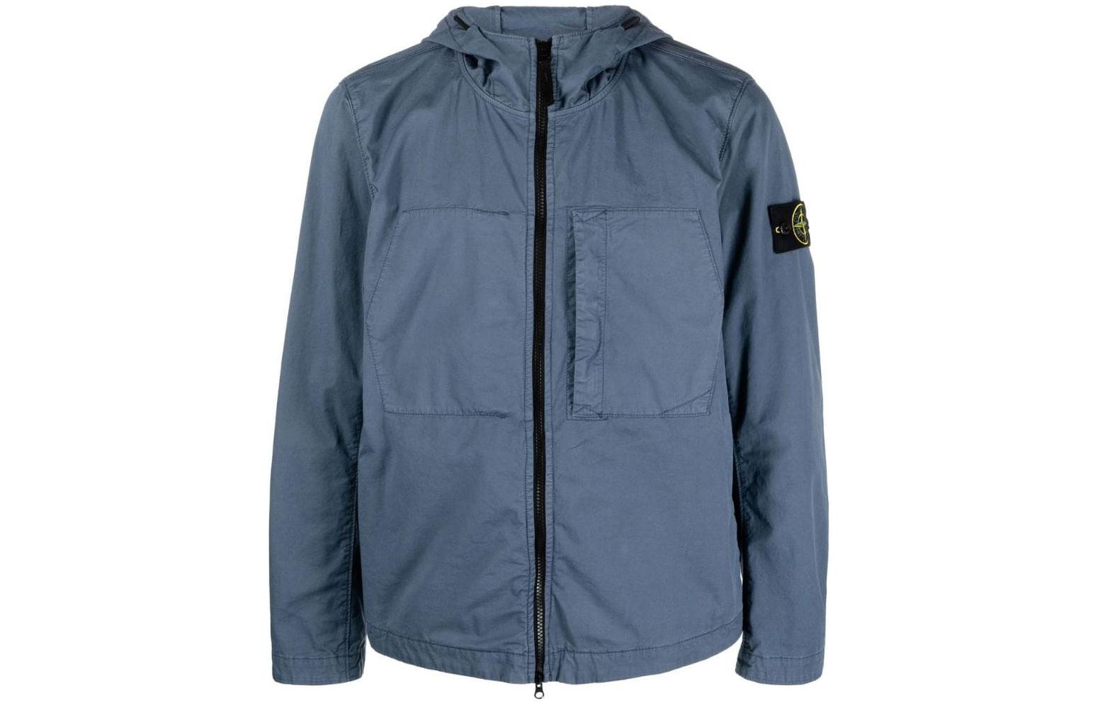 Stone Island SS23 Compass Logo Lightweight Hoodie Jacket Men’s Grey Blue 781543310-V0024