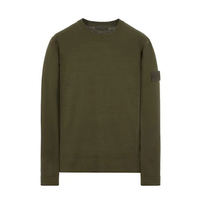 Stone Island SS23 Ghost Series Military Green Badge Crewneck Sweatshirt for Men. 7815611F3-V0054