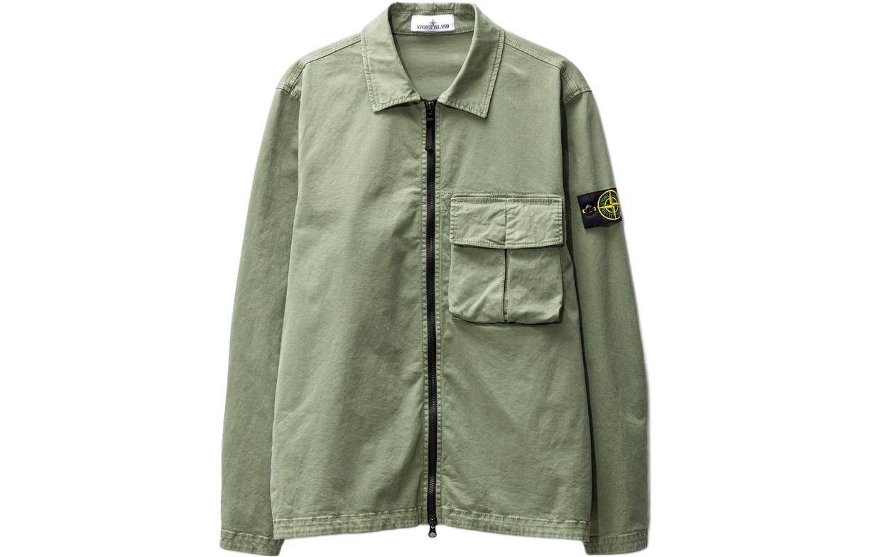 Stone Island SS23 Green Embroidered Logo Shirt Jacket for Men 781510304-V0155