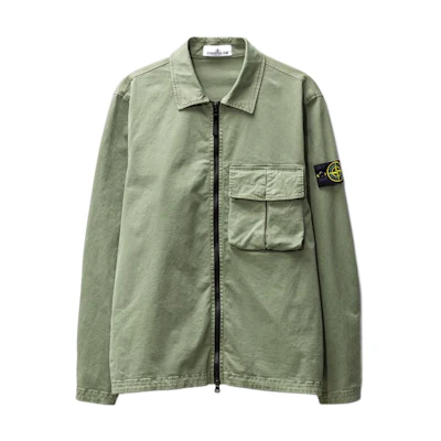 Stone Island SS23 Green Embroidered Logo Shirt Jacket for Men 781510304-V0155