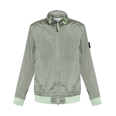 Stone Island SS23 Green Metallic Nylon Logo Long-Sleeve Zip Jacket Men’s 781541920-V0052