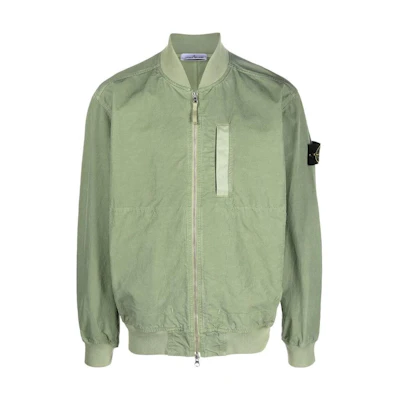 Stone Island SS23 Green Solid Logo Zip-Up Jacket 781542629-V0055