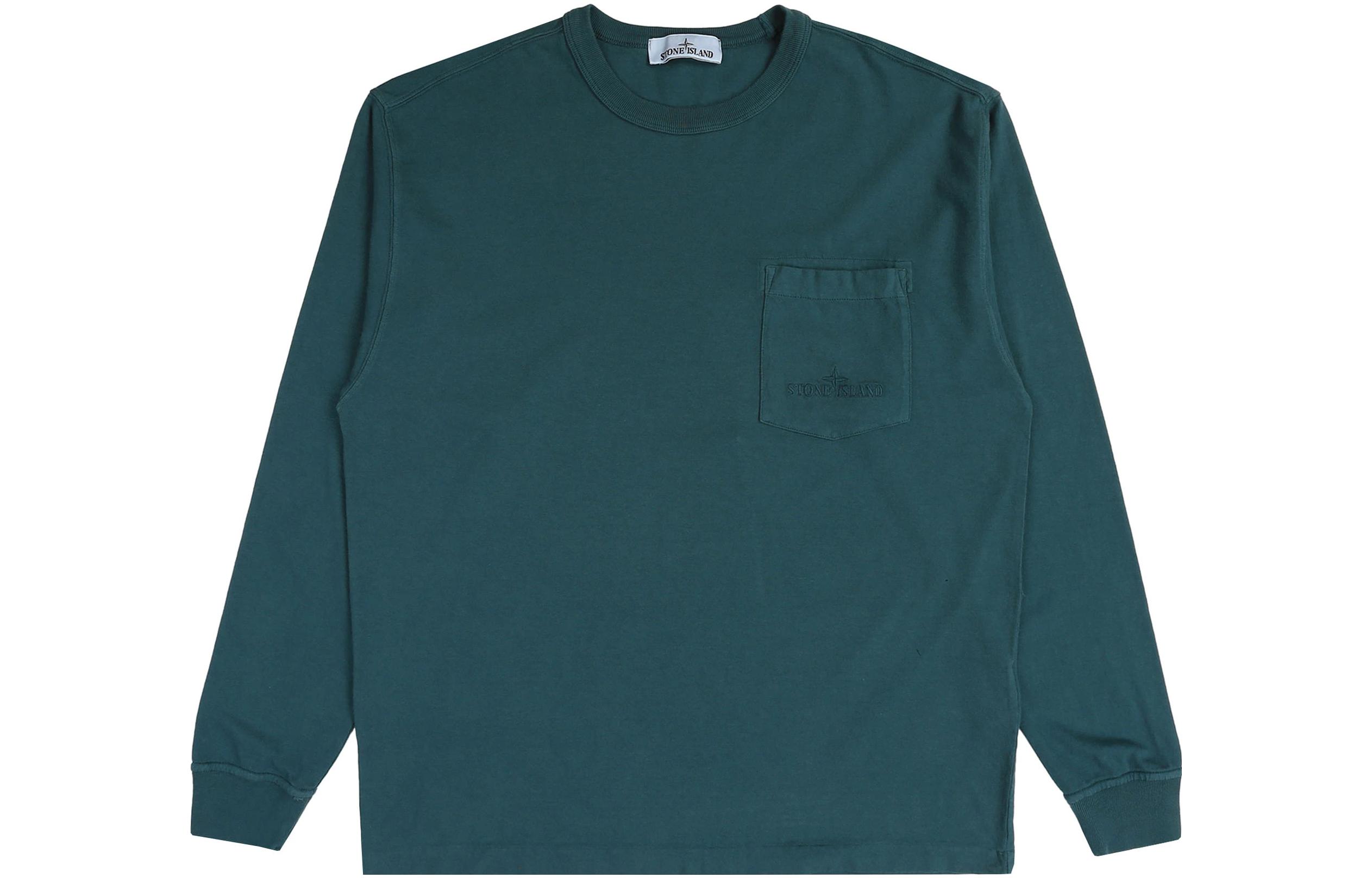 Stone Island SS23 Green Solid Ribbed Cuff Crewneck Sweatshirt 781521244-V0053