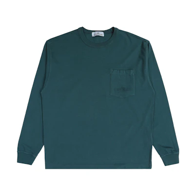 Stone Island SS23 Green Solid Ribbed Cuff Crewneck Sweatshirt 781521244-V0053