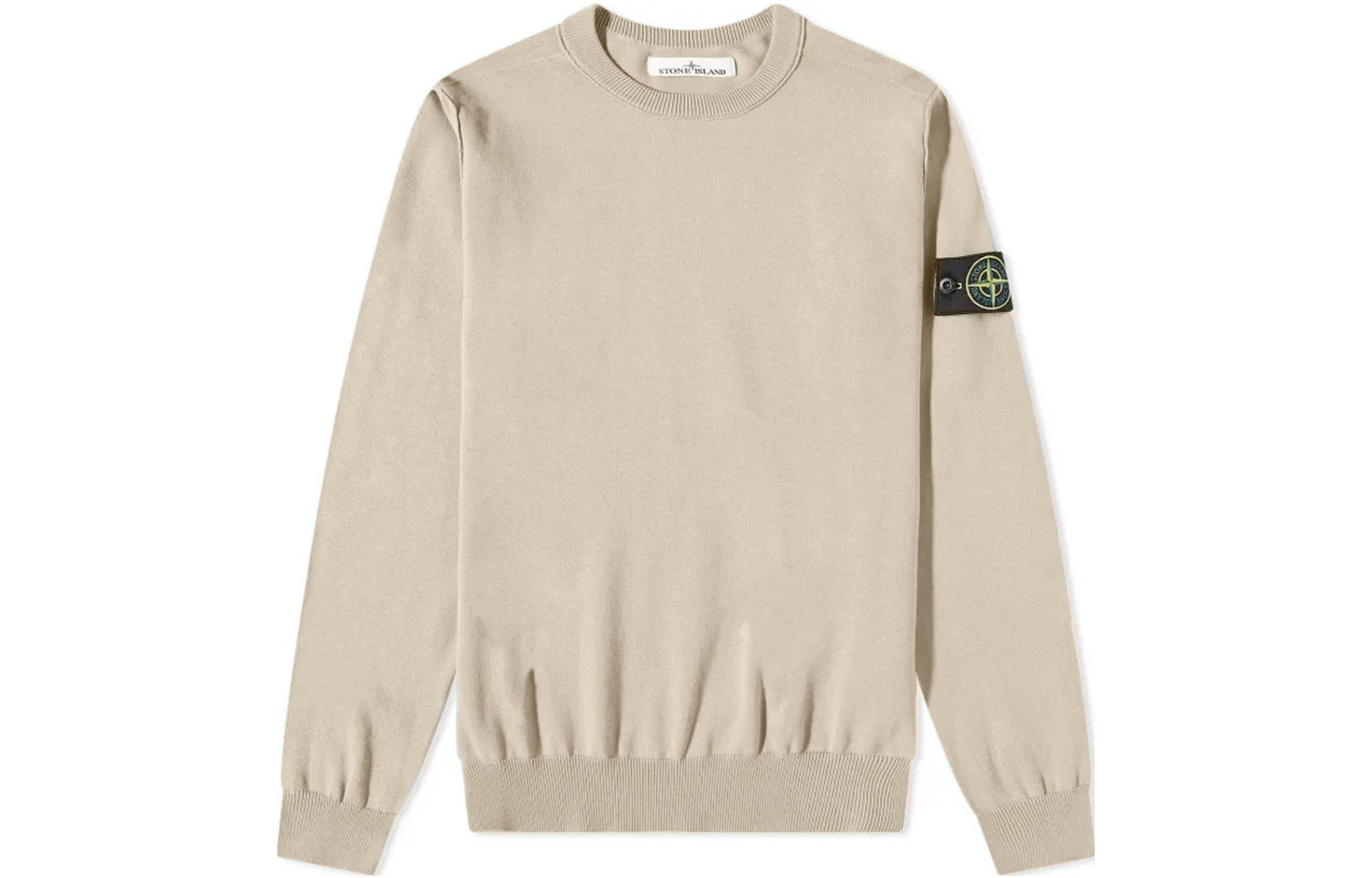 Stone Island SS23 Khaki Pullover Knit Sweatshirt with Logo Badge Men 1015540B2-V0092