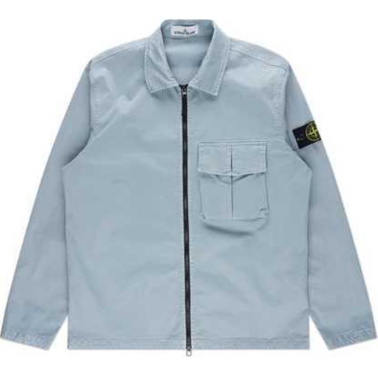 Stone Island SS23 Light Blue Embroidered Logo Shirt-Style Jacket for Men 781510304-V0141
