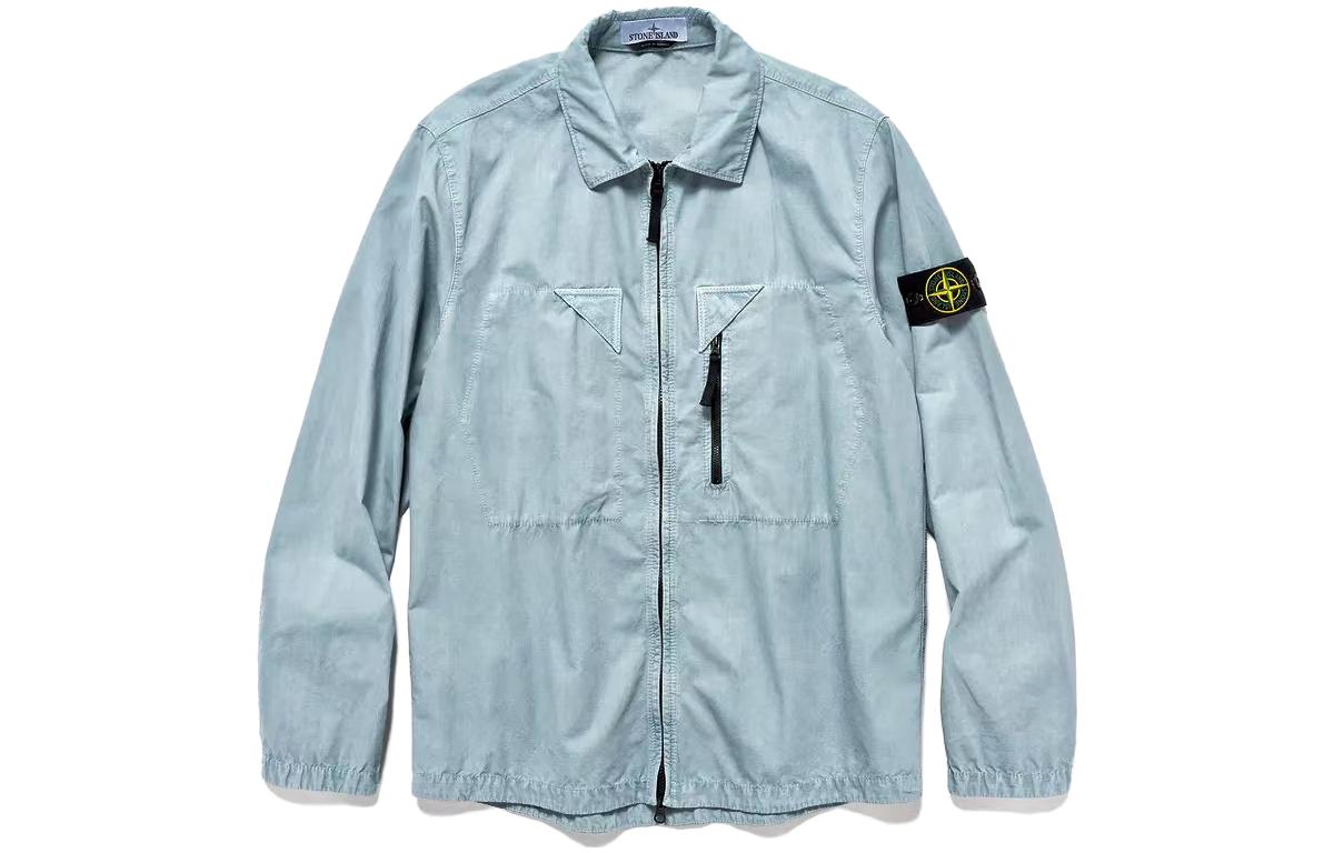 STONE ISLAND SS23 Light Blue Washed Nylon Meta Zip-Up Jacket Unisex. 7815106WN-V0141