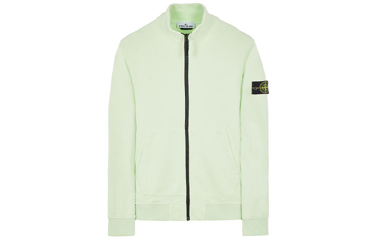 Stone Island SS23 Light Green Zip-Up Sweatshirt with Logo Patch Menswear 101564351-V0052