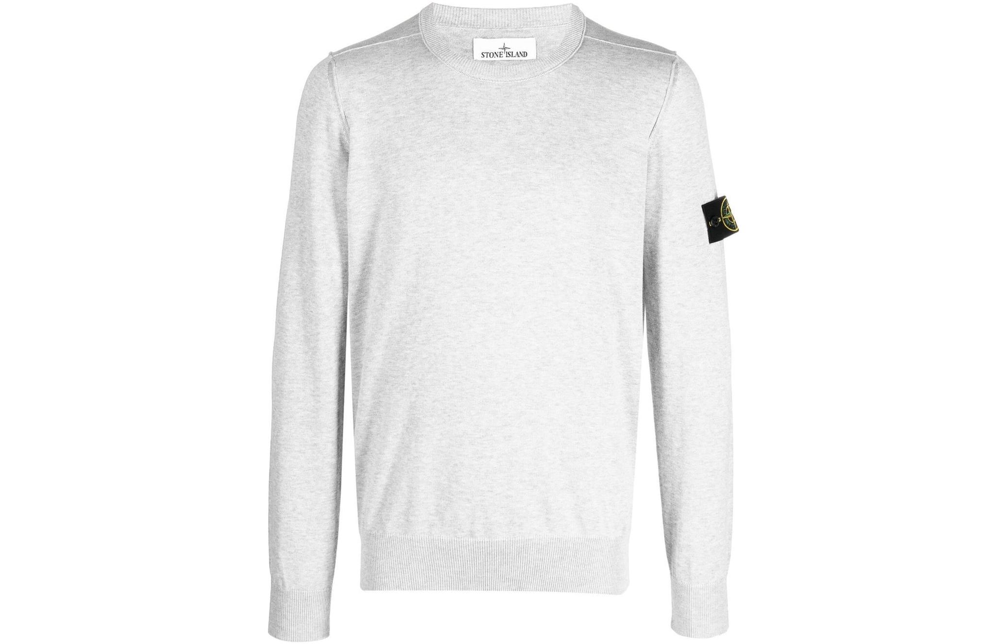 Stone Island SS23 Light Grey Badge Knit Pullover Sweatshirt 1015540B2-V0M67
