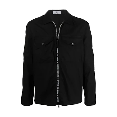 Stone Island SS23 Lightweight Zip Shirt Jacket with Lettered Collar Black Men’s 7615117E4V00291