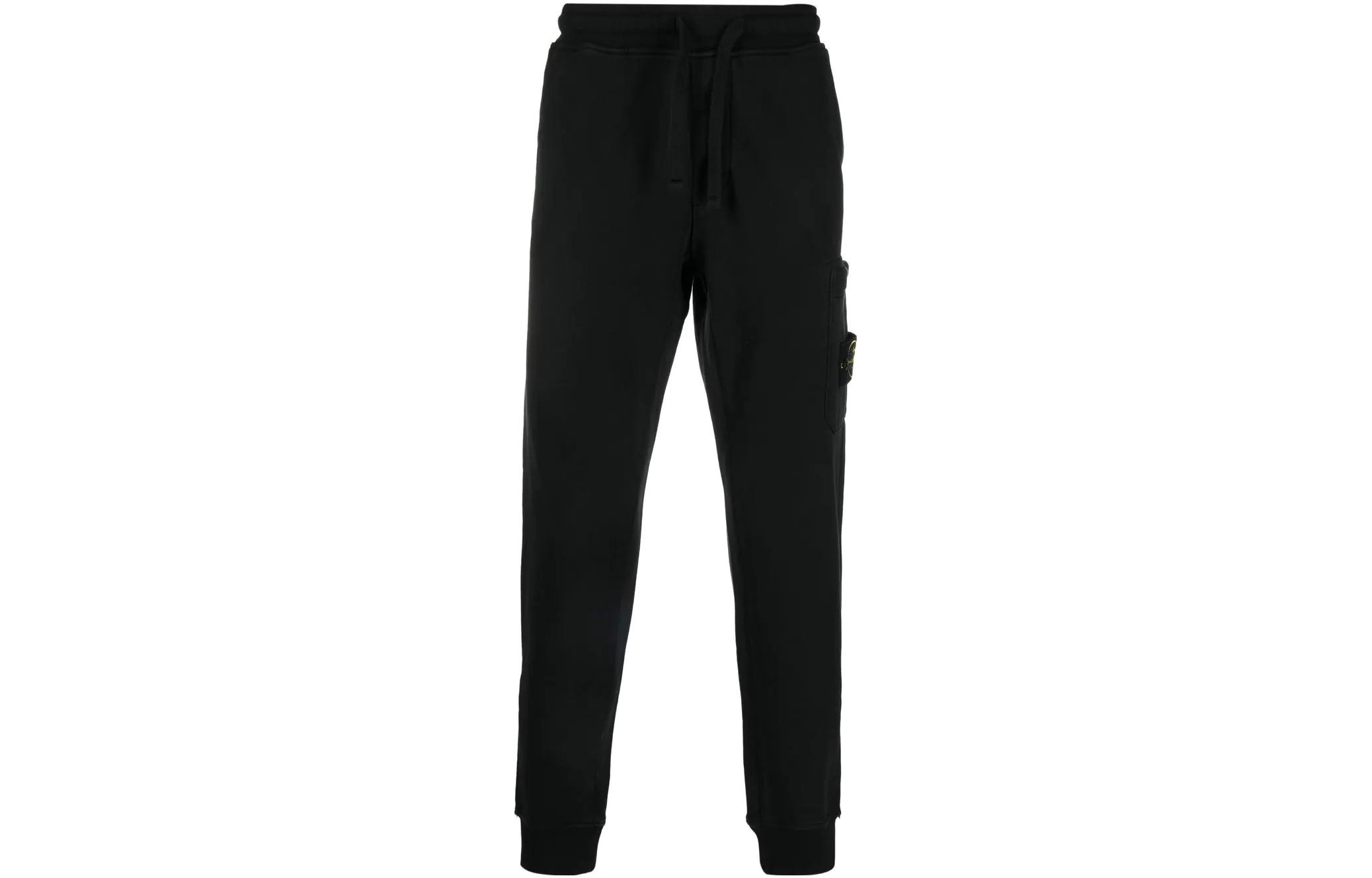 STONE ISLAND SS23 Logo Patch Black Casual Jogger Pants for Men. 101564551-A0029