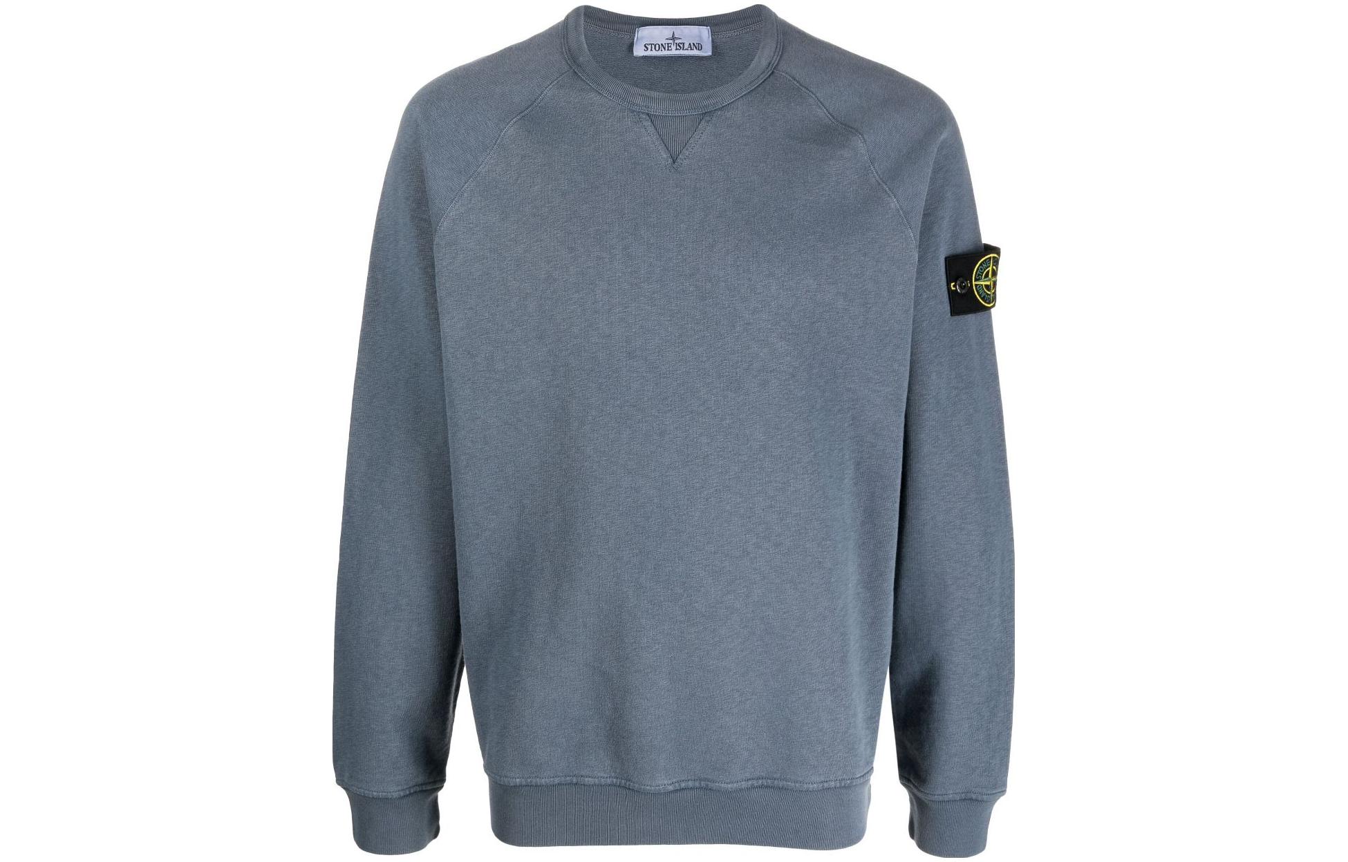 STONE ISLAND SS23 Logo Patch Crewneck Pullover Sweatshirt Blue Grey Men 781566360-V0124