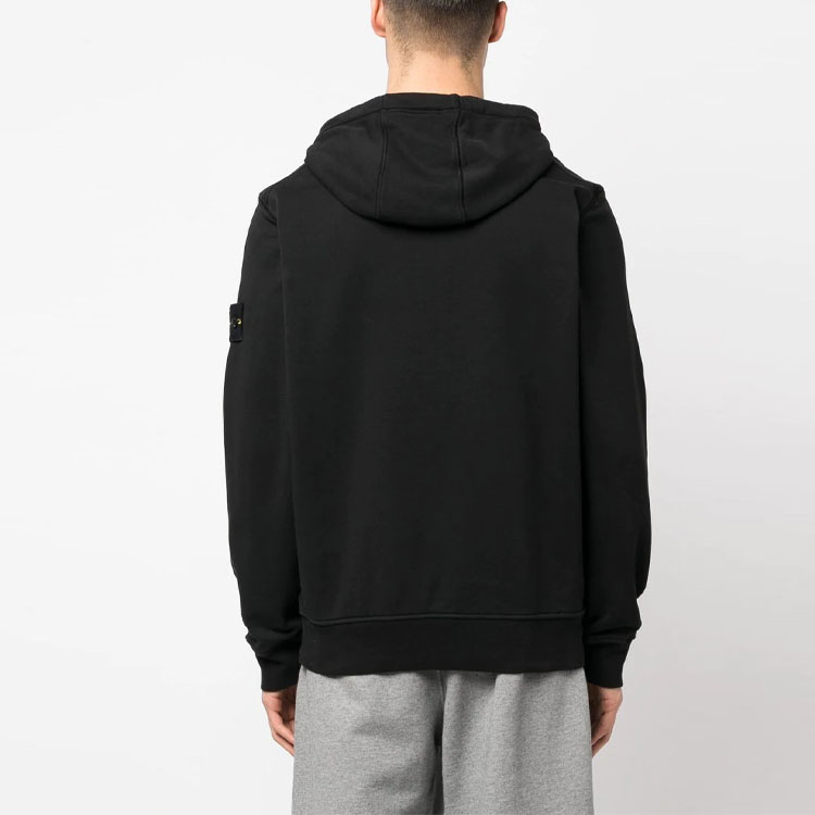 Shop STONE ISLAND SS23 連帽抽繩黑色男士Logo貼布套頭帽T. 101564151-A0029
