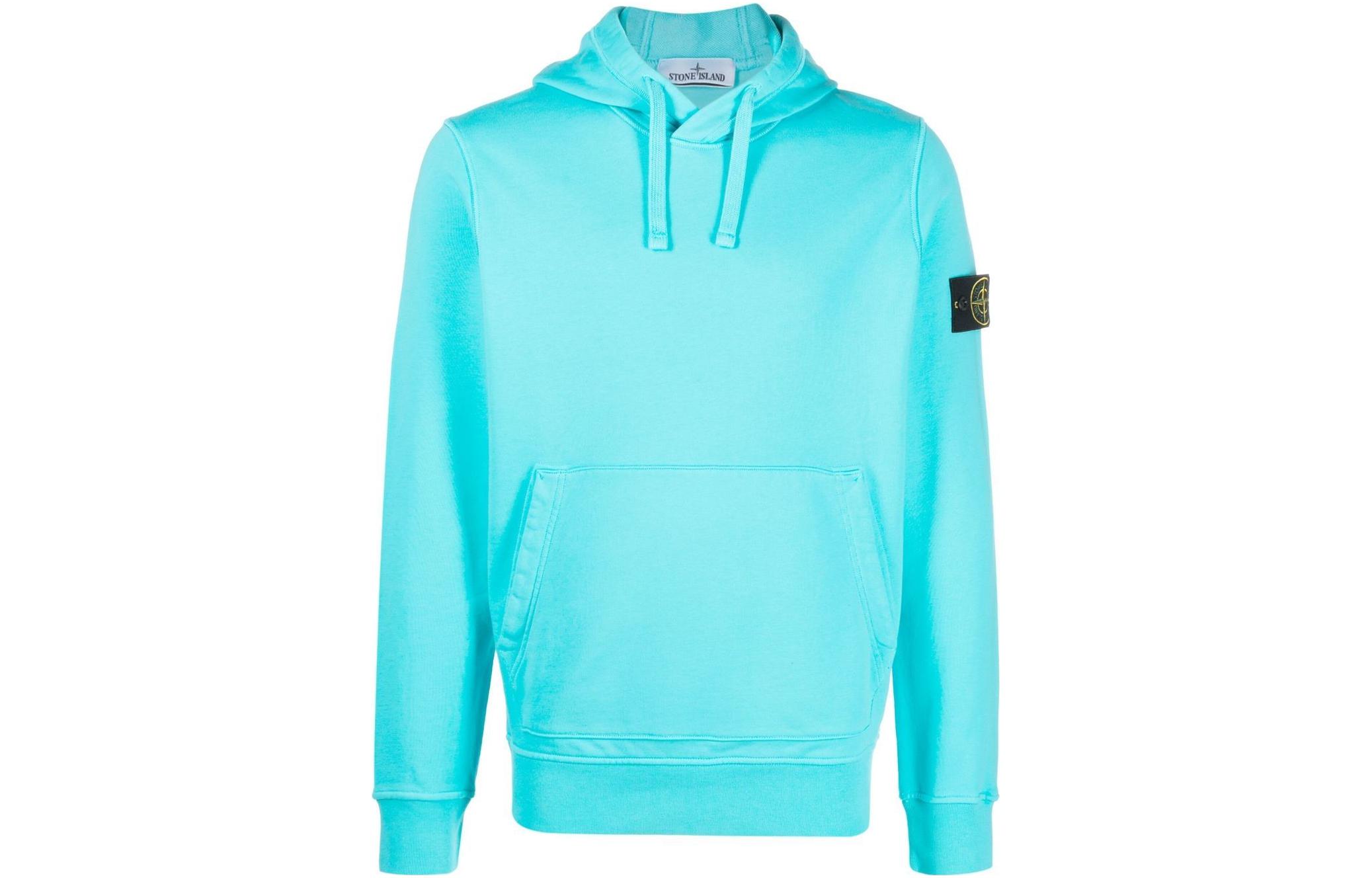 Stone Island SS23 Logo Patch Drawstring Hoodie Light Blue Pullover 101564151-V0042