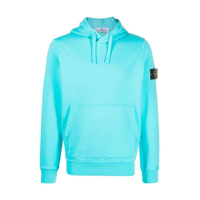 Stone Island SS23 Logo Patch Drawstring Hoodie Light Blue Pullover 101564151-V0042