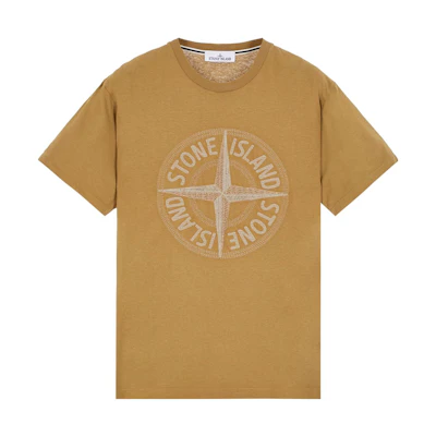 Stone Island SS23 Logo Print Knit Short Sleeve T-Shirt Khaki . 781521580-V0098